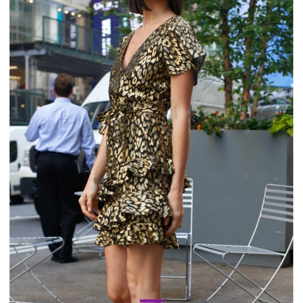 Kendall + Kylie Black & Gold Cheetah Ruffle Dress